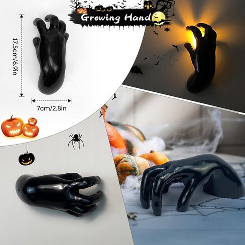 Halloween Decor Indoor, 4 Packs Creepy Reaching Hands with LED Candles, Life-Sized Gothic Wall Decor for Horror, Spooky Halloween Decorations for Home, Party, Goth & Dark Academia Style in Saudi Arabia