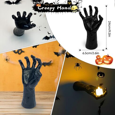 Halloween Decor Indoor, 4 Packs Creepy Reaching Hands with LED Candles, Life-Sized Gothic Wall Decor for Horror, Spooky Halloween Decorations for Home, Party, Goth & Dark Academia Style in Saudi Arabia
