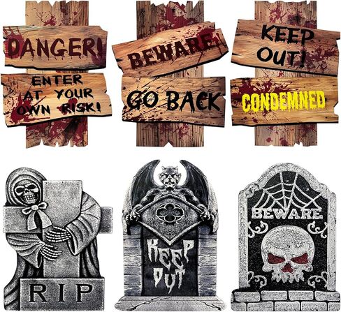 Halloween Decorations Outdoor, 6 Pack Realistic Corrugated Plastic Tombstones and Scary Graveyard Signs with Stakes, Statues Scary Lawn Decor for Vampire Graves, Garden, Home and Party in Saudi Arabia