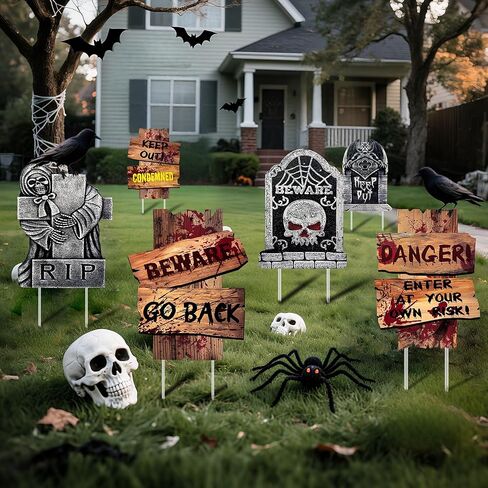 Halloween Decorations Outdoor, 6 Pack Realistic Corrugated Plastic Tombstones and Scary Graveyard Signs with Stakes, Statues Scary Lawn Decor for Vampire Graves, Garden, Home and Party in Saudi Arabia