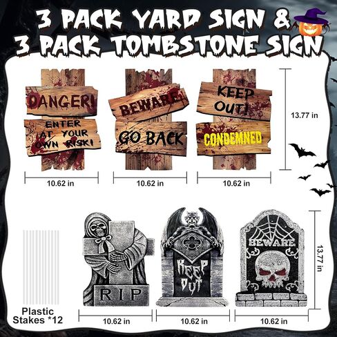 Halloween Decorations Outdoor, 6 Pack Realistic Corrugated Plastic Tombstones and Scary Graveyard Signs with Stakes, Statues Scary Lawn Decor for Vampire Graves, Garden, Home and Party in Saudi Arabia