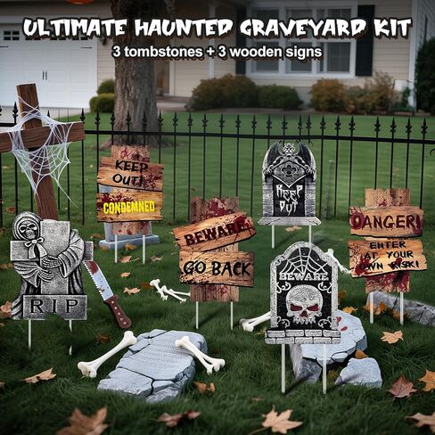 Halloween Decorations Outdoor, 6 Pack Realistic Corrugated Plastic Tombstones and Scary Graveyard Signs with Stakes, Statues Scary Lawn Decor for Vampire Graves, Garden, Home and Party in Saudi Arabia