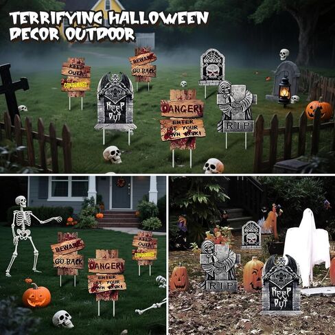 Halloween Decorations Outdoor, 6 Pack Realistic Corrugated Plastic Tombstones and Scary Graveyard Signs with Stakes, Statues Scary Lawn Decor for Vampire Graves, Garden, Home and Party in Saudi Arabia