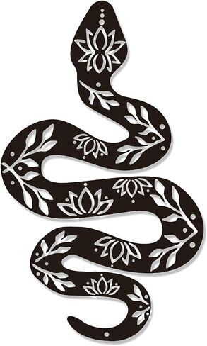 Mysterious Yoga Metal Snake Decor – Witchy Wall Art with Lotus Flower Design | 16" Bohemian Yoga Room & Altar Décor Sculpture in Kuwait