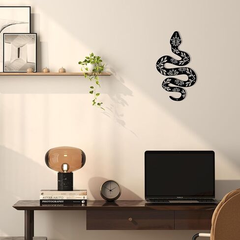 Mysterious Yoga Metal Snake Decor – Witchy Wall Art with Lotus Flower Design | 16" Bohemian Yoga Room & Altar Décor Sculpture in Kuwait