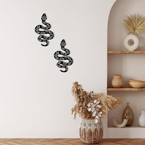 Mysterious Yoga Metal Snake Decor – Witchy Wall Art with Lotus Flower Design | 16" Bohemian Yoga Room & Altar Décor Sculpture in Kuwait