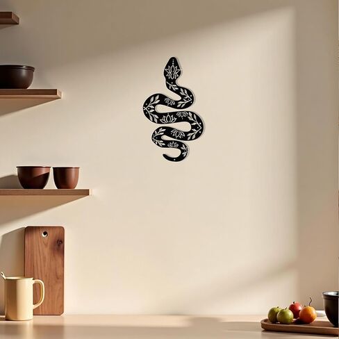 Mysterious Yoga Metal Snake Decor – Witchy Wall Art with Lotus Flower Design | 16" Bohemian Yoga Room & Altar Décor Sculpture in Kuwait