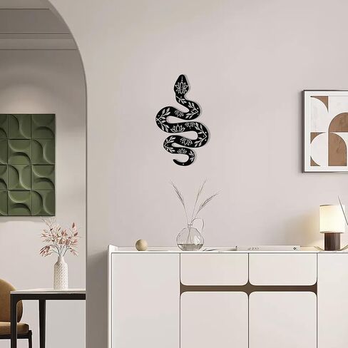Mysterious Yoga Metal Snake Decor – Witchy Wall Art with Lotus Flower Design | 16" Bohemian Yoga Room & Altar Décor Sculpture in Kuwait