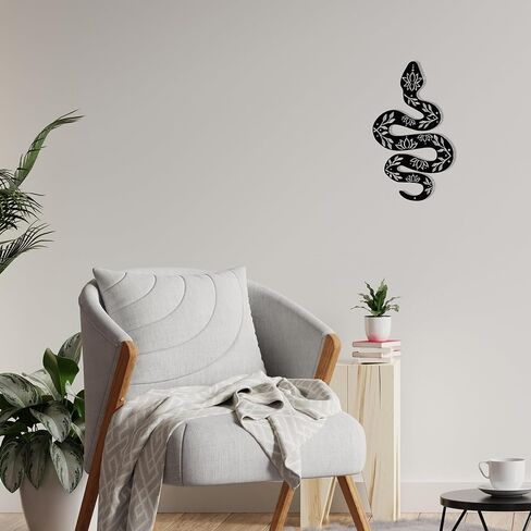 Mysterious Yoga Metal Snake Decor – Witchy Wall Art with Lotus Flower Design | 16" Bohemian Yoga Room & Altar Décor Sculpture in Kuwait