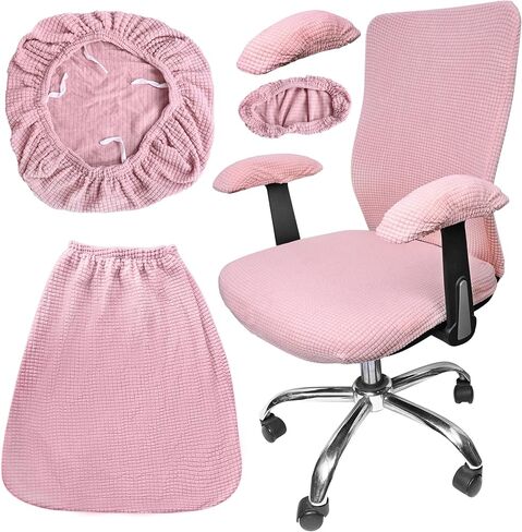 4 Pcs Office Chair Covers Set Computer Universal Protective Stretchable Chair Seat Covers Desk Armrest Covers Slipcovers Pads Office Cushion Backrest for Rotating(Pale Pink) in Kuwait