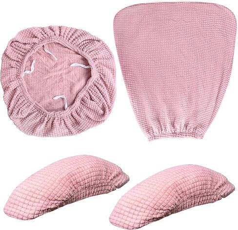 4 Pcs Office Chair Covers Set Computer Universal Protective Stretchable Chair Seat Covers Desk Armrest Covers Slipcovers Pads Office Cushion Backrest for Rotating(Pale Pink) in Kuwait