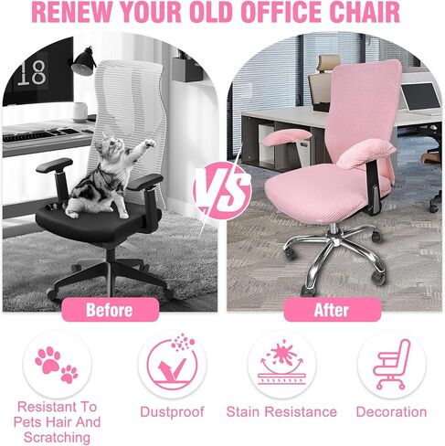 4 Pcs Office Chair Covers Set Computer Universal Protective Stretchable Chair Seat Covers Desk Armrest Covers Slipcovers Pads Office Cushion Backrest for Rotating(Pale Pink) in Kuwait