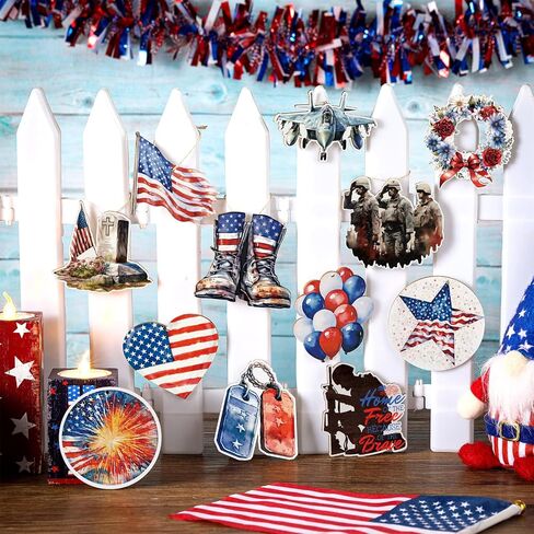 36 Pcs Memorial Day Wooden Ornaments Patriotic Tree Ornaments Red White Blue Hanging Decorations for Tree Car Happy Memorial Day Wooden Ornament for Holiday Party Home in Saudi Arabia