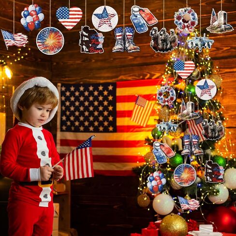 36 Pcs Memorial Day Wooden Ornaments Patriotic Tree Ornaments Red White Blue Hanging Decorations for Tree Car Happy Memorial Day Wooden Ornament for Holiday Party Home in Saudi Arabia