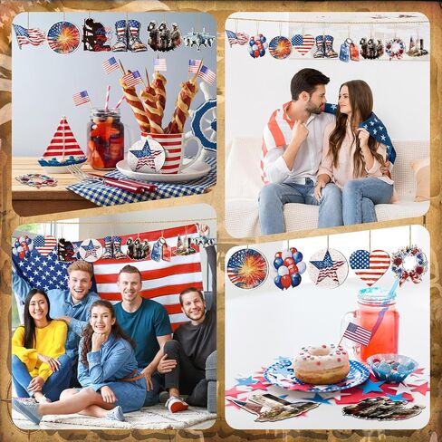 36 Pcs Memorial Day Wooden Ornaments Patriotic Tree Ornaments Red White Blue Hanging Decorations for Tree Car Happy Memorial Day Wooden Ornament for Holiday Party Home in Saudi Arabia