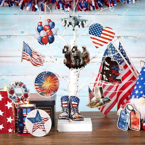 36 Pcs Memorial Day Wooden Ornaments Patriotic Tree Ornaments Red White Blue Hanging Decorations for Tree Car Happy Memorial Day Wooden Ornament for Holiday Party Home in Saudi Arabia