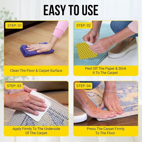 Alien Grip Rug Gripper Carpet Tape - 12pcs, 4x4 in. Anti-Slip Hardwood, Tile Floor, No Damage - Double Sided Reusable, Non Slip Corner Rug Pads - As Seen on TV in Saudi Arabia