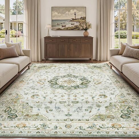 PADOOR-Vintage Area Rug 5X7 Rugs for Living Room-Soft Beige Rugs for Bedroom-Machine Washable Rugs Non Slip Carpet-Rug for Dining Room Living Room Bedside Office in Kuwait