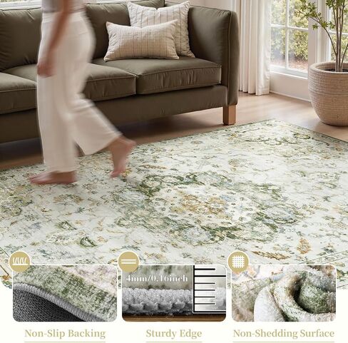 PADOOR-Vintage Area Rug 5X7 Rugs for Living Room-Soft Beige Rugs for Bedroom-Machine Washable Rugs Non Slip Carpet-Rug for Dining Room Living Room Bedside Office in Kuwait