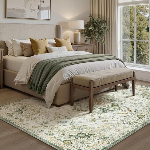 PADOOR-Vintage Area Rug 5X7 Rugs for Living Room-Soft Beige Rugs for Bedroom-Machine Washable Rugs Non Slip Carpet-Rug for Dining Room Living Room Bedside Office in Kuwait