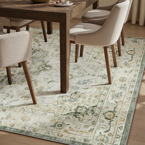 PADOOR-Vintage Area Rug 5X7 Rugs for Living Room-Soft Beige Rugs for Bedroom-Machine Washable Rugs Non Slip Carpet-Rug for Dining Room Living Room Bedside Office in Kuwait