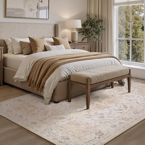 PADOOR-Vintage Area Rug 5X7 Rugs for Living Room-Soft Beige Rugs for Bedroom-Machine Washable Rugs Non Slip Carpet-Rug for Dining Room Living Room Bedside Office in Kuwait