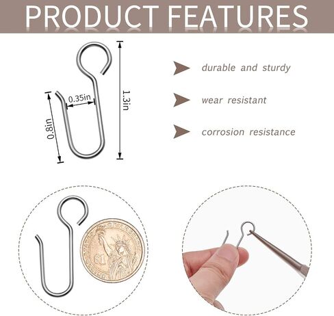 Jetec 60 Pcs Metal Curtain Track Hooks S Shaped Small Curtain Metal Drape Wire Hooks for Ceiling Drape Track (Silver) in Saudi Arabia