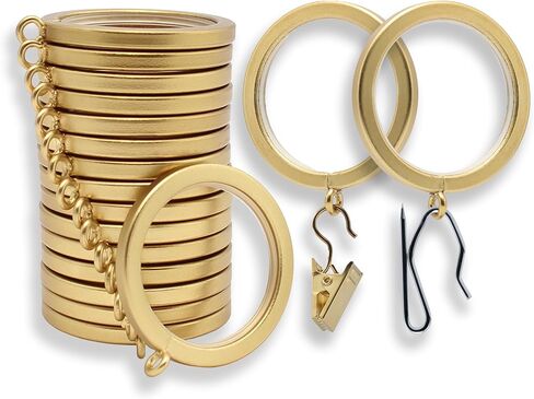 BlastHome® Luxury Curtain Rings – Premium Metal with Quiet, Smooth Nylon Inserts – Pinhooks and Clips Included – 1 1/2" Inside Diameter – 18 Rings for Two Standard Curtains – Brushed Gold in Saudi Arabia