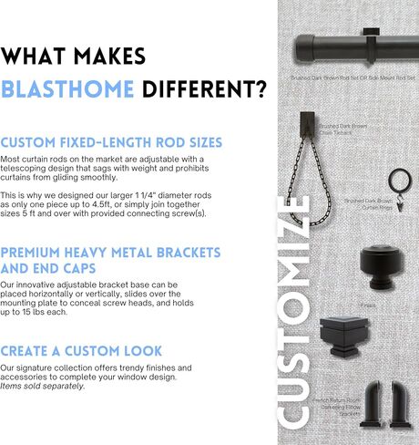 BlastHome® Luxury Curtain Rings – Premium Metal with Quiet, Smooth Nylon Inserts – Pinhooks and Clips Included – 1 1/2" Inside Diameter – 18 Rings for Two Standard Curtains – Brushed Gold in Saudi Arabia