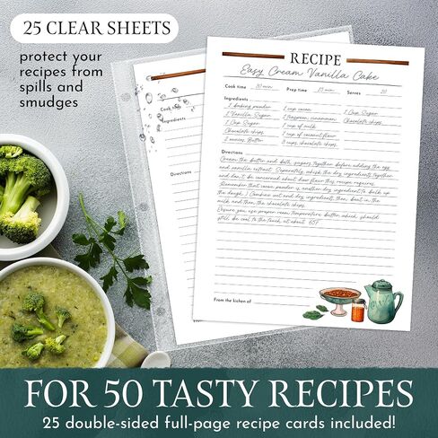 Recipe Binder Organizer, 3 Ring Silver Cookbook Binder with 30 Recipe Pages, 30 Plastic Sleeves, 9 Full Color Dividers 11x12x2 Inch, Recipe Organizer in Saudi Arabia