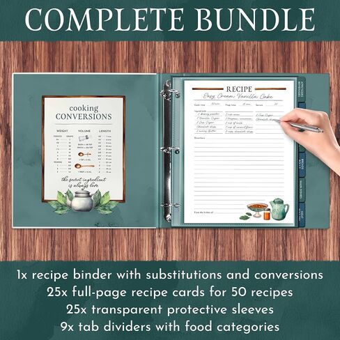 Recipe Binder Organizer, 3 Ring Silver Cookbook Binder with 30 Recipe Pages, 30 Plastic Sleeves, 9 Full Color Dividers 11x12x2 Inch, Recipe Organizer in Saudi Arabia