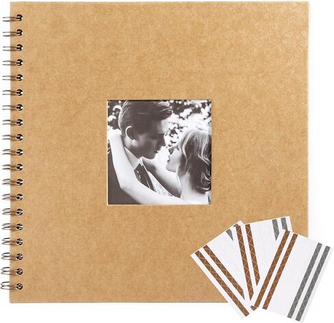 Scrapbook 10 x 10 Inch DIY Square Photo Window + 3 Corner Stickers, Photo Album Hardcover Kraft Paper Brown 20 Sheets/ 40 Pages in Saudi Arabia