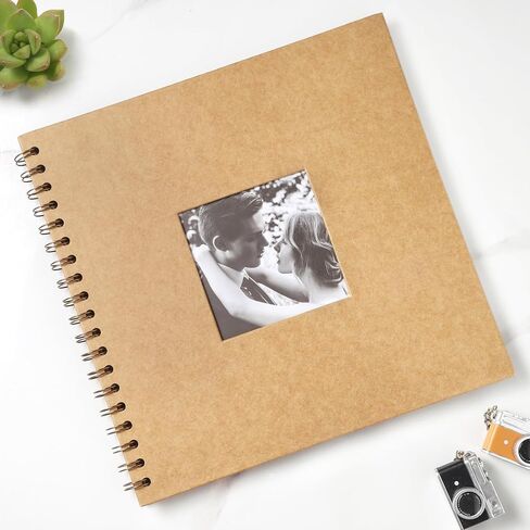 Scrapbook 10 x 10 Inch DIY Square Photo Window + 3 Corner Stickers, Photo Album Hardcover Kraft Paper Brown 20 Sheets/ 40 Pages in Saudi Arabia