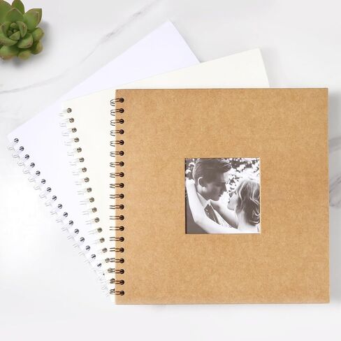 Scrapbook 10 x 10 Inch DIY Square Photo Window + 3 Corner Stickers, Photo Album Hardcover Kraft Paper Brown 20 Sheets/ 40 Pages in Saudi Arabia