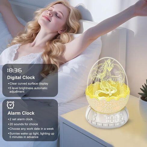 Dragon Egg Alarm Clock with Sunrise Simulation, Wireless Bluetooth Speaker, Portable Touch Control Dragon Egg Night Light, 20 Soothing Sounds, Unique Gift for Kids Adults, Home Desk Decor in Saudi Arabia