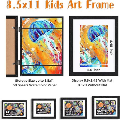 Kinlink 9x12 Kids Frames Frames مجموعة من 2 ، إطارات العمل الفنية الخشبية الصلبة المتغيرة مع الافتتاح الأمامي الأكريليك يحمل 150 صورة ، إطار فني للأعمال الفنية للأطفال أو بدون حصيرة ، طبيعية in Saudi Arabia