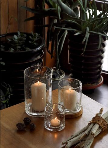 مجموعة شموع الزجاج الأرياموتيون ، حاملي الشمعة ، عمود نذري ، إناء أسطوانة الفقاعات الصافية ، والخطوط المركزية الحديثة ، 3 أحجام 5 بوصات 5 بوصة 3.5 بوصة الارتفاع in Kuwait
