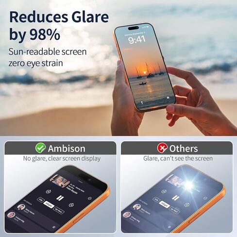Ambison [2 Pack Matte Glass Screen Protector Compatible for iPhone 16 2024/iPhone 15 2023 6.1inch, Dynamic Island Compatible/Anti-Glare & Fingerprint [No Bubbles] Install Frame/Smooth as Silk in Kuwait