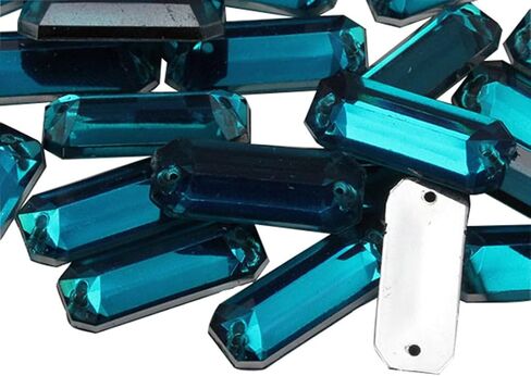 Allstarco 19x7mm Blue Aqua CH24 Flat Back Sew On Rectangle Baguette Beads Acrylic Rhinestones Sewing Plastic Gems with Holes for Jewelry, Clothes Embelishments, Shoes, Cosplay Crafts 50 Pcs in Kuwait