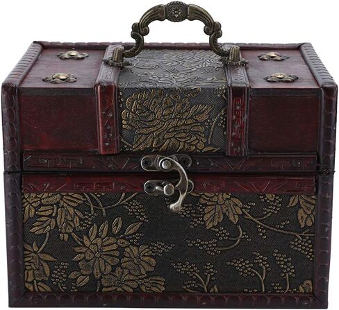 ZJchao Treasure Chest Wooden Chest Storage Case, Vintage Look Antique Design Small Treasure Chest Jewelry Box Jewelry Organizer(04) in Saudi Arabia