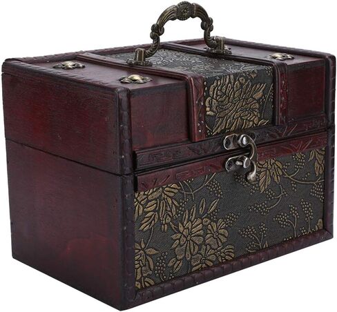 ZJchao Treasure Chest Wooden Chest Storage Case, Vintage Look Antique Design Small Treasure Chest Jewelry Box Jewelry Organizer(04) in Saudi Arabia