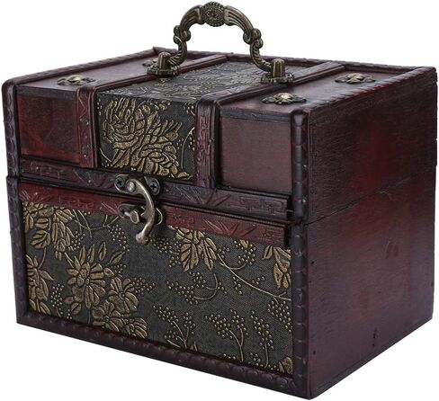 ZJchao Treasure Chest Wooden Chest Storage Case, Vintage Look Antique Design Small Treasure Chest Jewelry Box Jewelry Organizer(04) in Saudi Arabia
