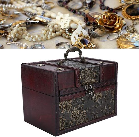 ZJchao Treasure Chest Wooden Chest Storage Case, Vintage Look Antique Design Small Treasure Chest Jewelry Box Jewelry Organizer(04) in Saudi Arabia