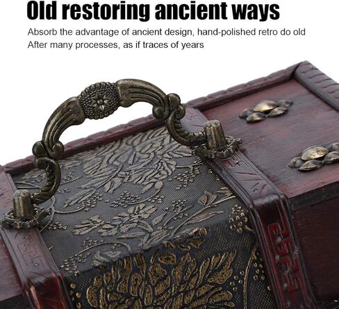 ZJchao Treasure Chest Wooden Chest Storage Case, Vintage Look Antique Design Small Treasure Chest Jewelry Box Jewelry Organizer(04) in Saudi Arabia