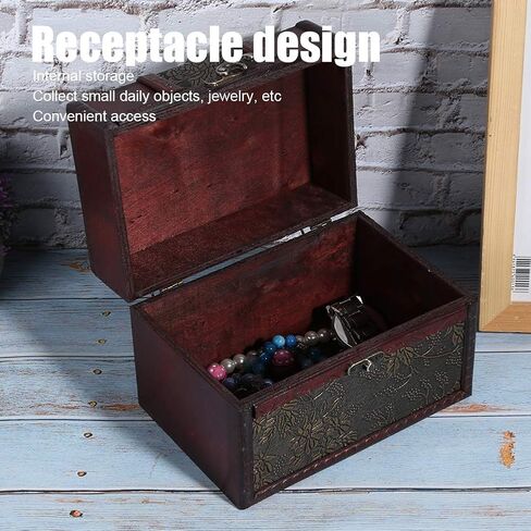 ZJchao Treasure Chest Wooden Chest Storage Case, Vintage Look Antique Design Small Treasure Chest Jewelry Box Jewelry Organizer(04) in Saudi Arabia