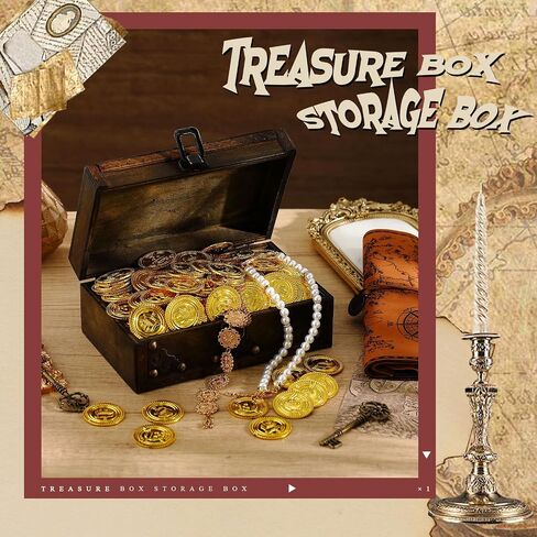 صندوق الكنز الخشبي 7 '× 5 "× 3" مربع تذكار الصدر القراصنة القراصنة مع غطاء مفصلي لعملة تخزين المجوهر in Saudi Arabia