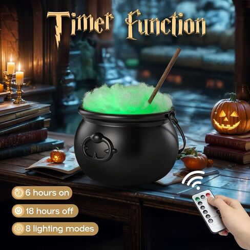Halloween Decorations Indoor - Magic Auto Mixing Witches Cauldron - Black Plastic Punch Bowl Decor with Light String, Timer Remote for Party Home Kitchen Room Table Mantel in Saudi Arabia