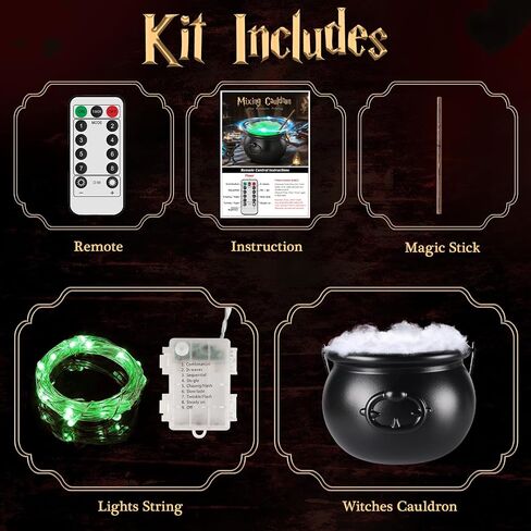 Halloween Decorations Indoor - Magic Auto Mixing Witches Cauldron - Black Plastic Punch Bowl Decor with Light String, Timer Remote for Party Home Kitchen Room Table Mantel in Saudi Arabia