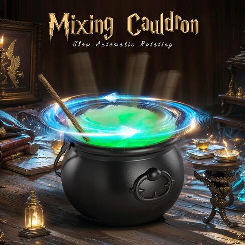 Halloween Decorations Indoor - Magic Auto Mixing Witches Cauldron - Black Plastic Punch Bowl Decor with Light String, Timer Remote for Party Home Kitchen Room Table Mantel in Saudi Arabia