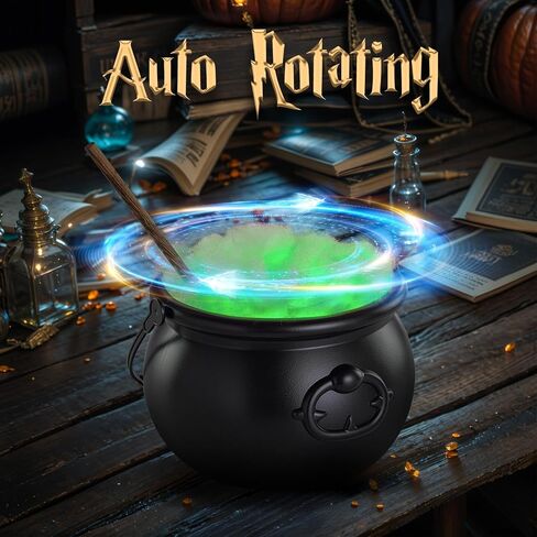 Halloween Decorations Indoor - Magic Auto Mixing Witches Cauldron - Black Plastic Punch Bowl Decor with Light String, Timer Remote for Party Home Kitchen Room Table Mantel in Saudi Arabia
